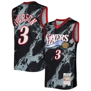 Allen Iverson Philadelphia 76ers 2000/01 Hardwood Classics Marble Swingman Jersey Élégant Black