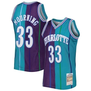 Alonzo Mourning Premium Charlotte Hornets Hardwood Classics 1992/93 Split Swingman Jersey Teal/Purple