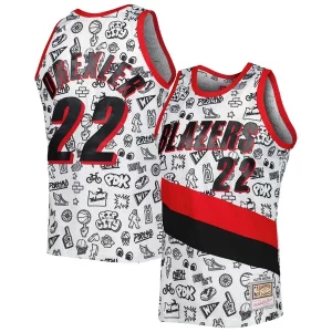 Clyde Drexler Portland Trail Blazers 1991 92 Hardwood Confortable Classics Doodle Swingman Jersey White