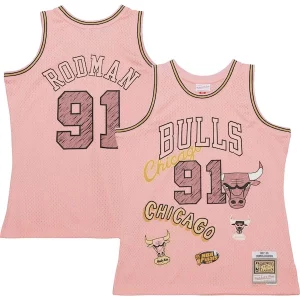 Dennis Refiné Rodman Chicago Bulls 1997/98 Swingman Sidewalk Sketch Jersey Pink