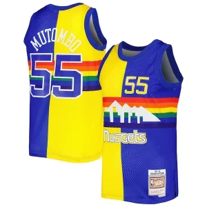 Dikembe Collectible Mutombo Denver Nuggets Hardwood Classics 1991/92 Split Swingman Jersey Royal/Gold