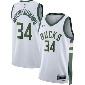 Giannis Antetokounmpo Milwaukee Bucks Dashing Nike Unisex Swingman Jersey Association Edition White/Hunter Green