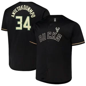 Giannis Antetokounmpo Milwaukee Bucks Profile Big & Vibrant Tall Name & Number Button Up Jersey Black