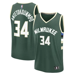 Giannis Antetokounmpo Milwaukee Bucks Fast Break Gracieux Replica Player Jersey Icon Edition Hunter Green