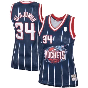 Hakeem Olajuwon Houston Rockets Women's Hardwood Classics Swingman Jersey Navy/Red Gracieux