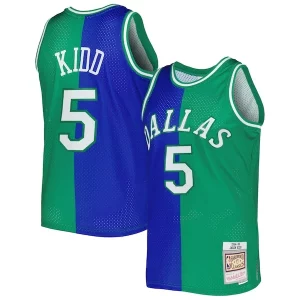 Jason Kidd Dallas Mavericks Hardwood Classics 1994/95 Split Swingman Jersey Blue/Green Exceptionnel