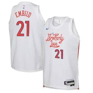 Joel Embiid Refiné Philadelphia 76ers Nike Youth 2022/23 Swingman Jersey City Edition White