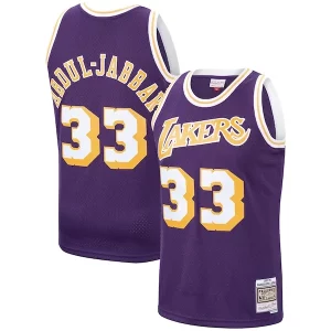 Kareem Abdul Jabbar Los Angeles Lakers Hardwood Classics Stylish Swingman Jersey Purple/Gold