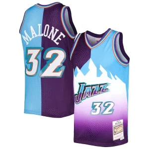 Karl Malone Utah Jazz Hardwood Classics 1996/97 Split Swingman Jersey Purple/Turquoise Prime