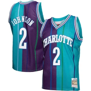 Larry Johnson Charlotte Hornets Hardwood Classics Split Swingman Splendide Jersey Teal/Purple