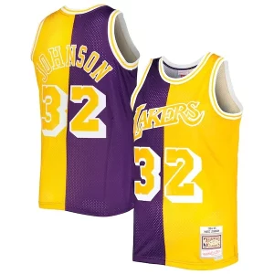 Magic Johnson Los Angeles Lakers Hardwood Classics 1984/85 Captivant Split Swingman Jersey Purple/Gold