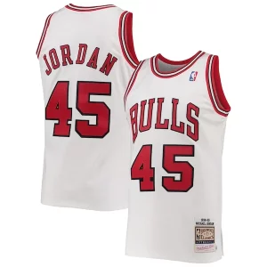 Men's Chicago Bulls Michael Jordan White 1994 95 Hardwood Classics Authentic Player Jersey Notable