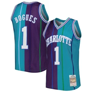 Muggsy Bogues Charlotte Hornets Hardwood Classics 1992/93 Split Swingman Jersey Sophistiqué Teal/Purple