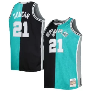 Tim Duncan San Antonio Spurs Big & Tall Hardwood Classics 1998/99 Split Swingman Jersey Éclatant Black/Teal