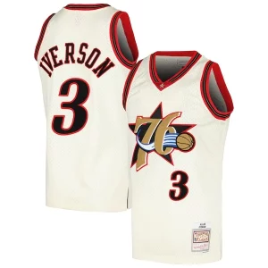 Allen Iverson Philadelphia 76ers Chainstitch Swingman Gracieux Jersey Cream
