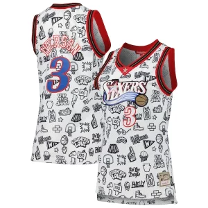 Allen Iverson Philadelphia 76ers Women's 2000 Doodle Swingman Jersey White Refiné