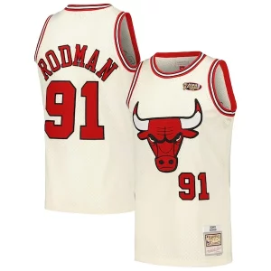 Dennis Rodman Chicago Bulls Chainstitch Swingman Jersey Cream Premium