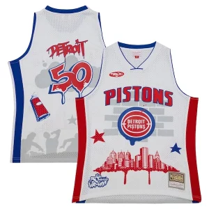 Detroit Pistons Exquisite x Tats Cru Hardwood Classics Fashion Jersey White