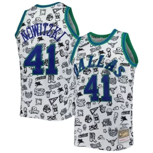 Dirk Nowitzki Dallas Mavericks 1998/99 Hardwood Classics Doodle Refiné Swingman Jersey White