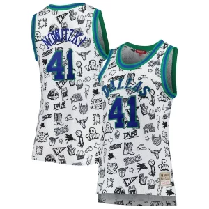 Dirk Nowitzki Dallas Dashing Mavericks Women's 1998 Doodle Swingman Jersey White