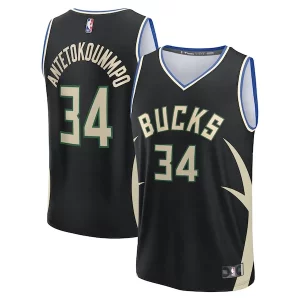 Giannis Antetokounmpo Milwaukee Bucks Youth Notable Fast Break Replica Player Jersey Statement Edition Black