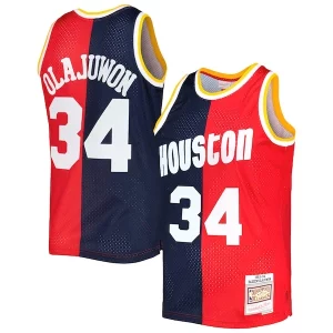Hakeem Olajuwon Houston Rockets Hardwood Classics 1993/94 Uniques Split Swingman Jersey Navy/Red