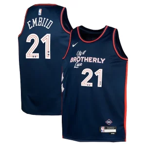 Joel Embiid Personalisable Philadelphia 76ers Nike Youth Swingman Replica Jersey City Edition Navy