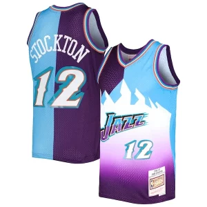 John Stockton Utah Jazz Hardwood Classics 1996/97 Vibrant Split Swingman Jersey Purple/Turquoise