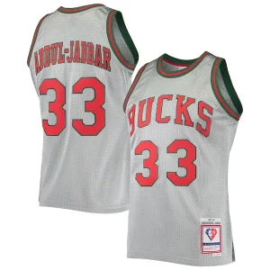 Kareem Abdul Jabbar Milwaukee Bucks 75th Anniversary 1971/72 Hardwood Classics Swingman Superbe Jersey Silver