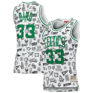 Larry Bird Boston Celtics Women's 1985 Éclatant Doodle Swingman Jersey White