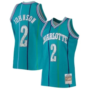 Larry Johnson Charlotte Classique Hornets 1996/97 Hardwood Classics NBA 75th Anniversary Diamond Swingman Jersey Teal