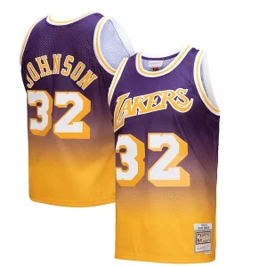Magic Johnson Los Angeles Lakers 1984/85 Hardwood Classics Fadeaway Swingman Player Jersey Superbe Gold/Purple