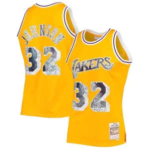 Magic Johnson Los Angeles Lakers 1984/85 Hardwood Classics Premium NBA 75th Anniversary Diamond Swingman Jersey Gold