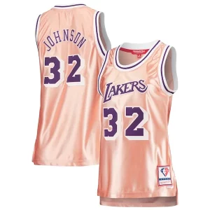 Magic Exquisite Johnson Los Angeles Lakers Women's 75th Anniversary Rose Gold 1984 Swingman Jersey Pink