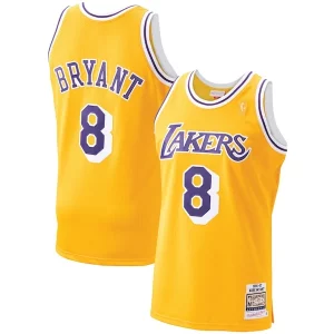 Men's Exceptionnel Los Angeles Lakers Kobe Bryant Gold 1996 97 Hardwood Classics Authentic Player Jersey