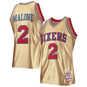 Moses Malone Philadelphia 76ers 75th Anniversary 1982/83 Hardwood Classics Swingman Authentique Jersey Gold