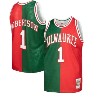 Oscar Robertson Milwaukee Bucks Hardwood Classics 1971/72 Split Swingman Jersey Green/Red Exceptionnel