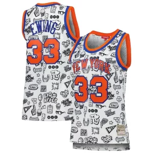 Patrick Ewing New York Knicks Women's 1991 Classique Doodle Swingman Jersey White