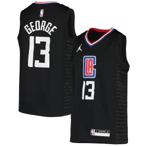 Paul George Refiné LA Clippers Jordan Brand Youth 2020/21 Swingman Player Jersey Black Statement Edition