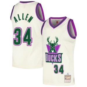 Ray Allen Milwaukee Bucks Chainstitch Swingman Sophistiqué Jersey Cream