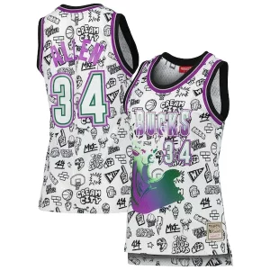 Ray Allen Milwaukee Bucks Women's 1996 Doodle Swingman Notable Jersey White