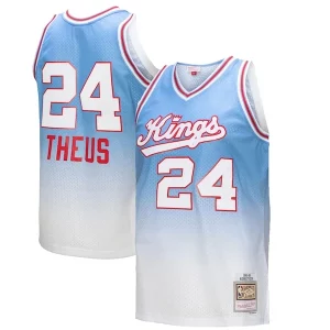 Reggie Theus Sacramento Kings 1985/86 Authentique Hardwood Classics Fadeaway Swingman Player Jersey White/Light Blue