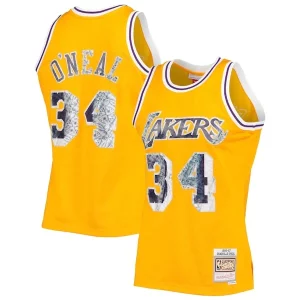 Shaquille O'Neal Los Angeles Lakers 1996 97 Hardwood Classics NBA 75th Anniversary Diamond Swingman Exquisite Jersey Gold